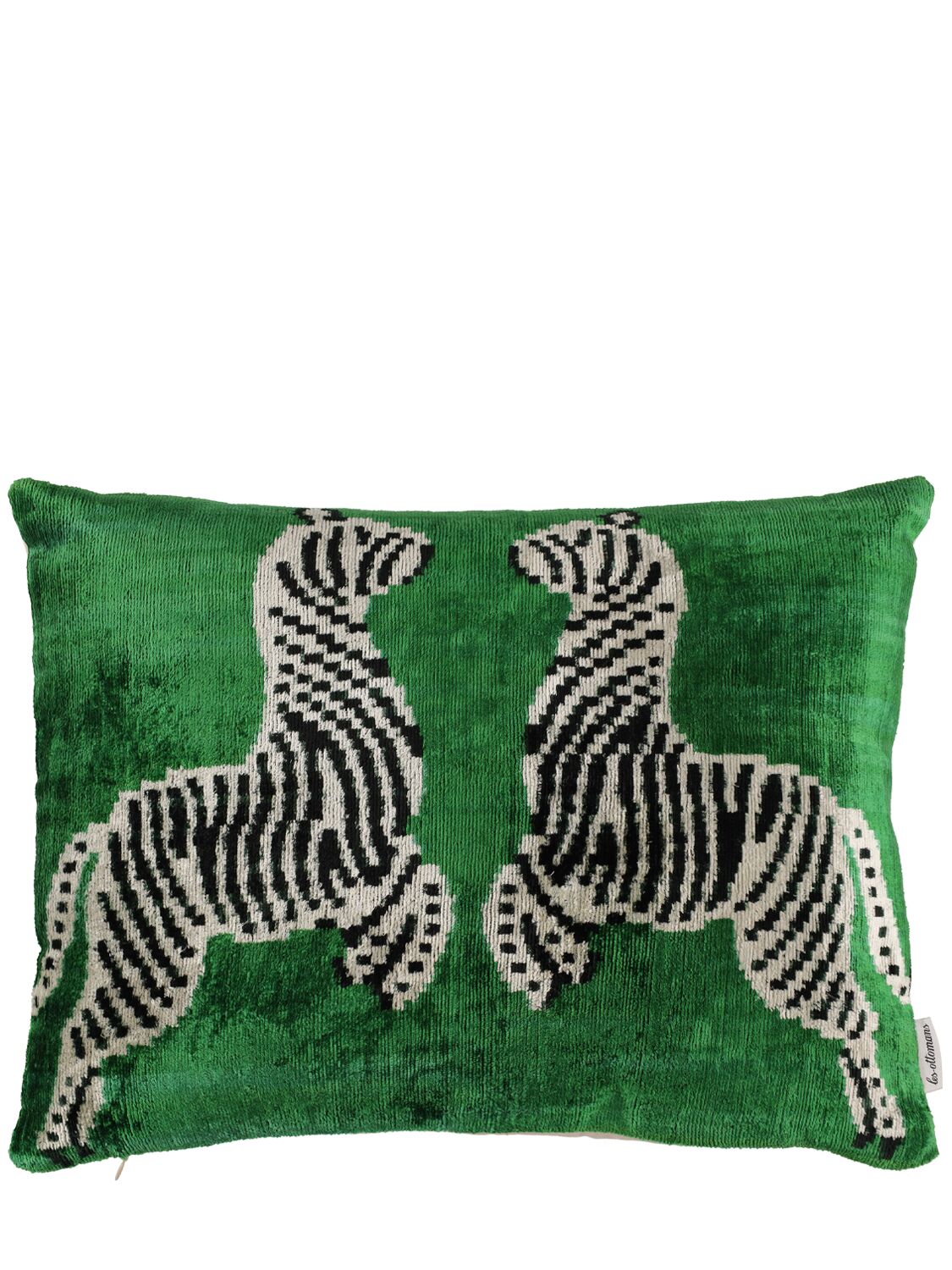 Les Ottomans Cotton Velvet Cushion In Green