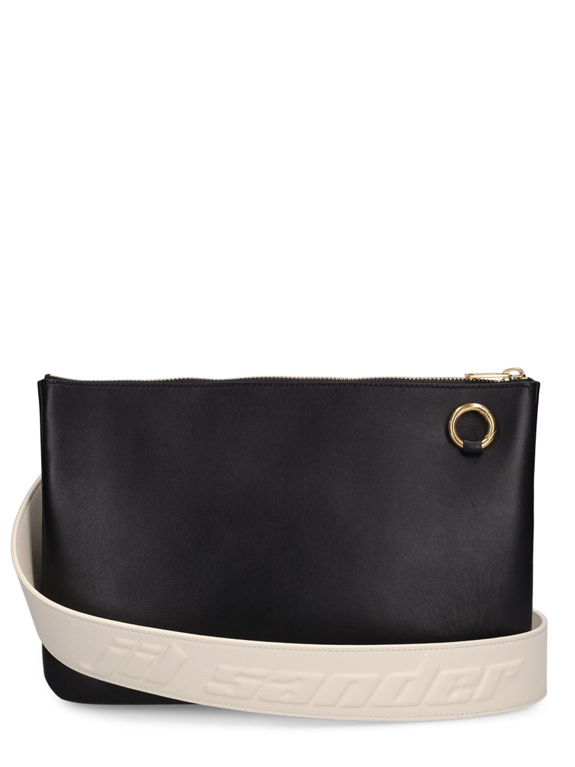 Shop Jil Sander Large Link Leather Shoulder Bag In Black