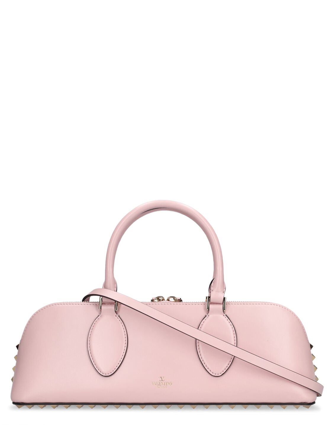 Shop Valentino Duffle Rockstud Leather Bag In Rose Quarz