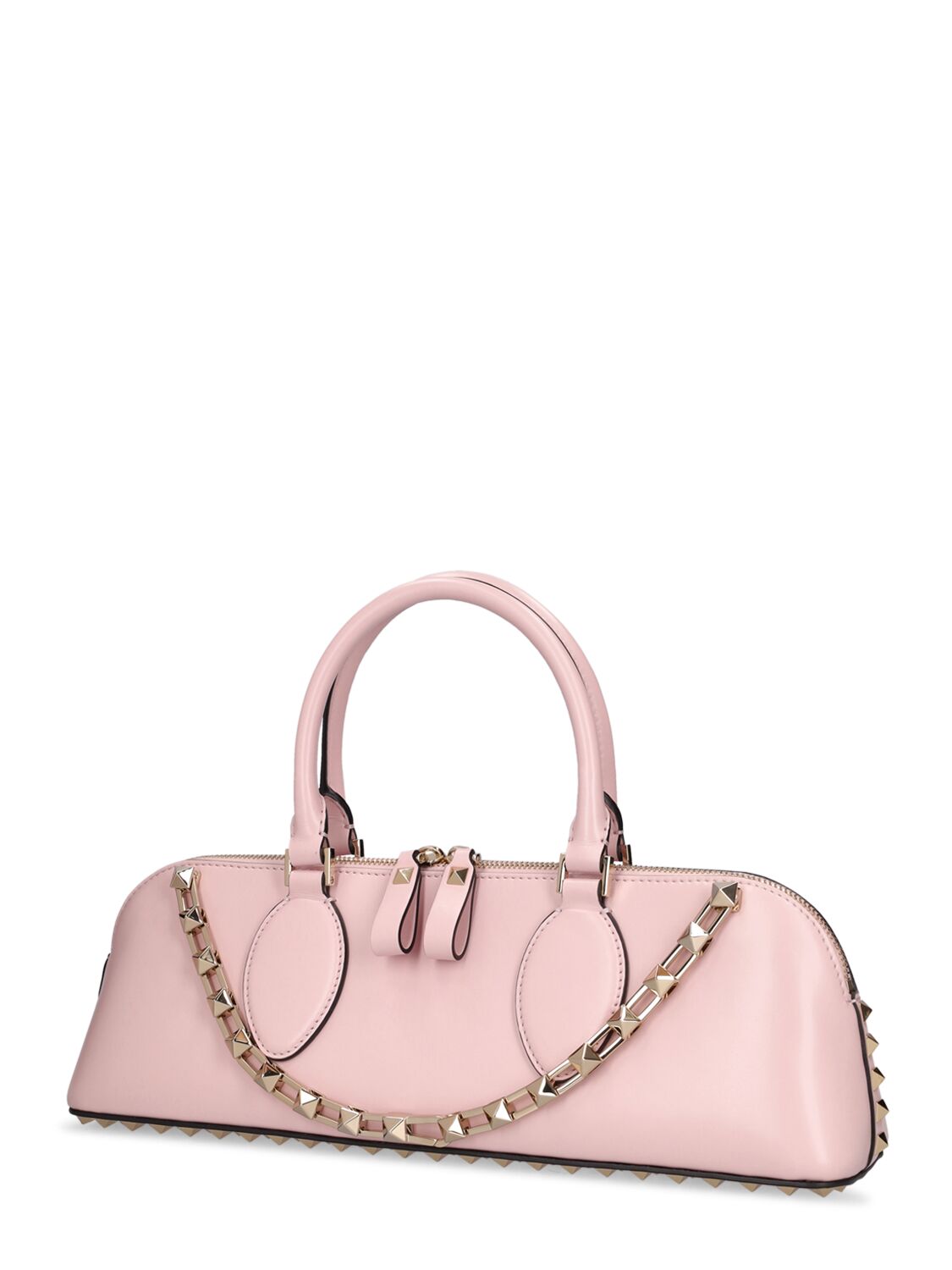 Shop Valentino Duffle Rockstud Leather Bag In Rose Quarz