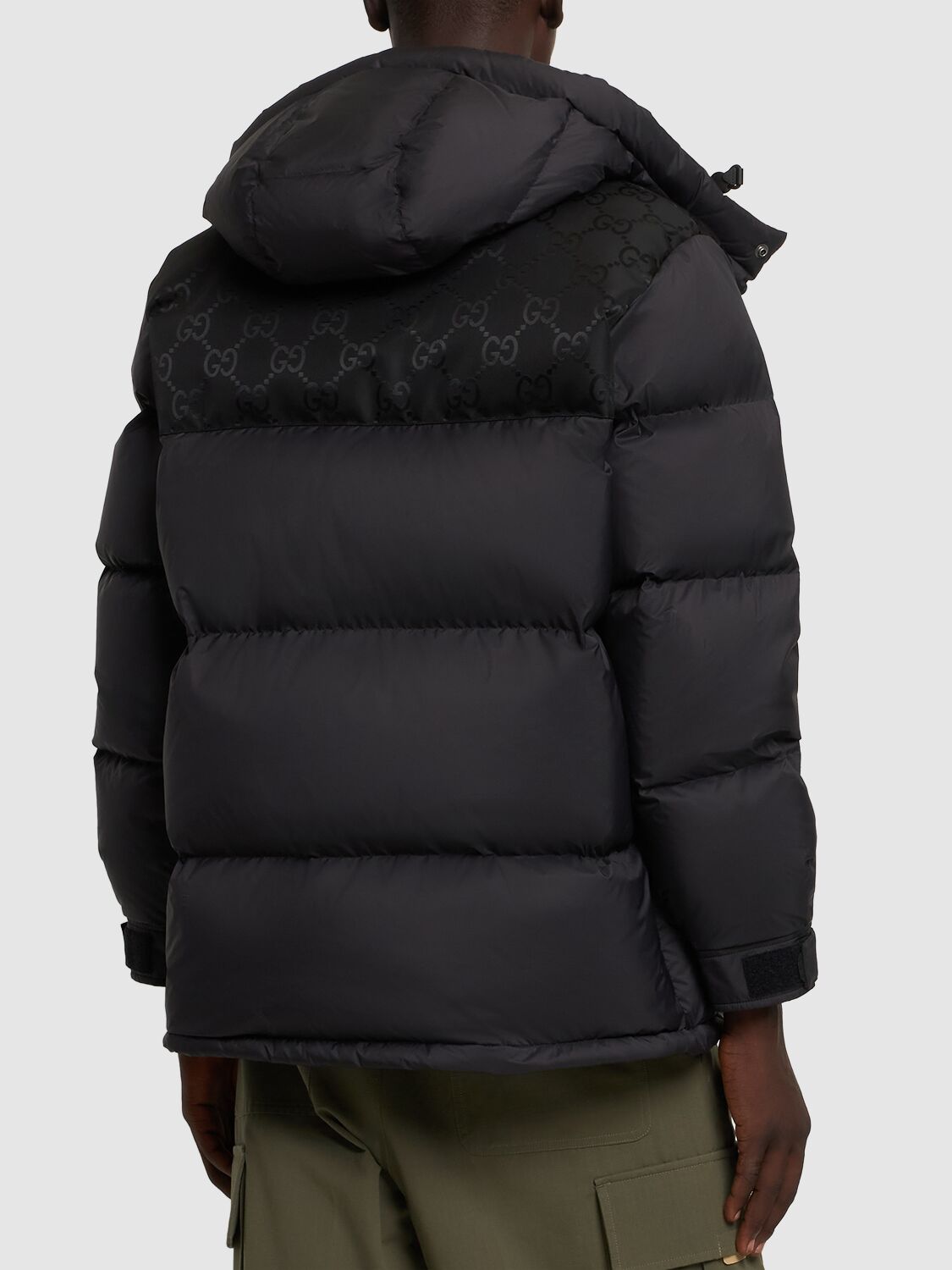 Shop Gucci Ripstop Nylon Down Jacket W/ Gg Details In Black