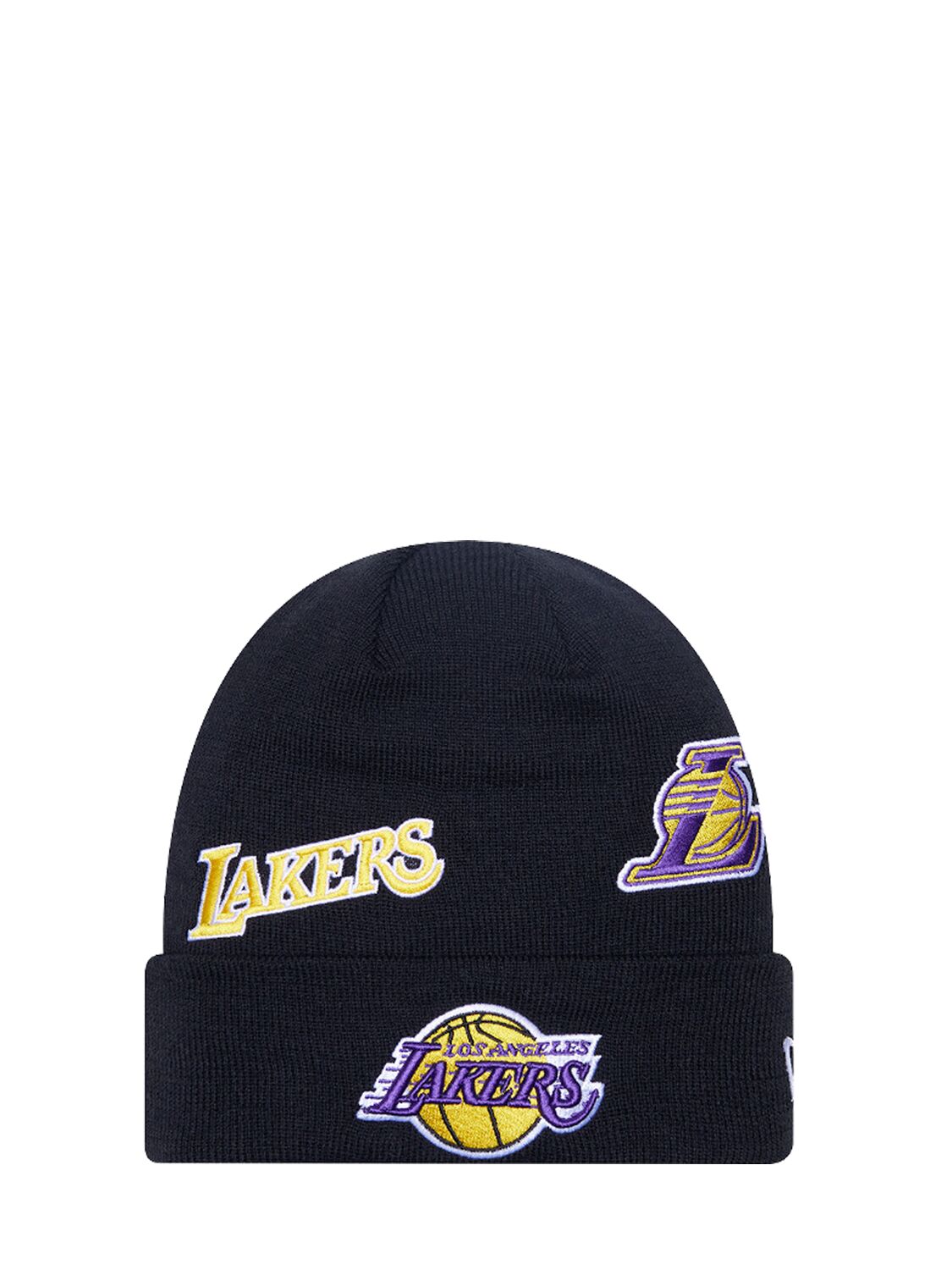 New Era Multi-patch Los Angeles Lakers Beanie In Black,yellow