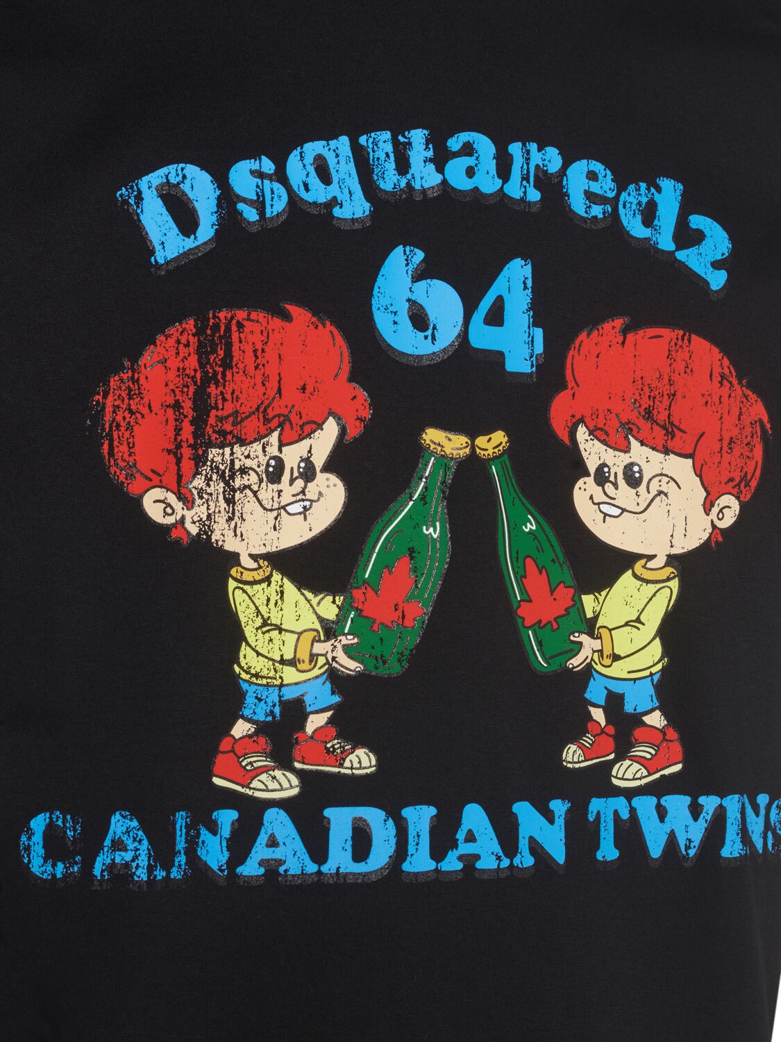 Shop Dsquared2 Canadian Twins Printed Cotton T-shirt In Black