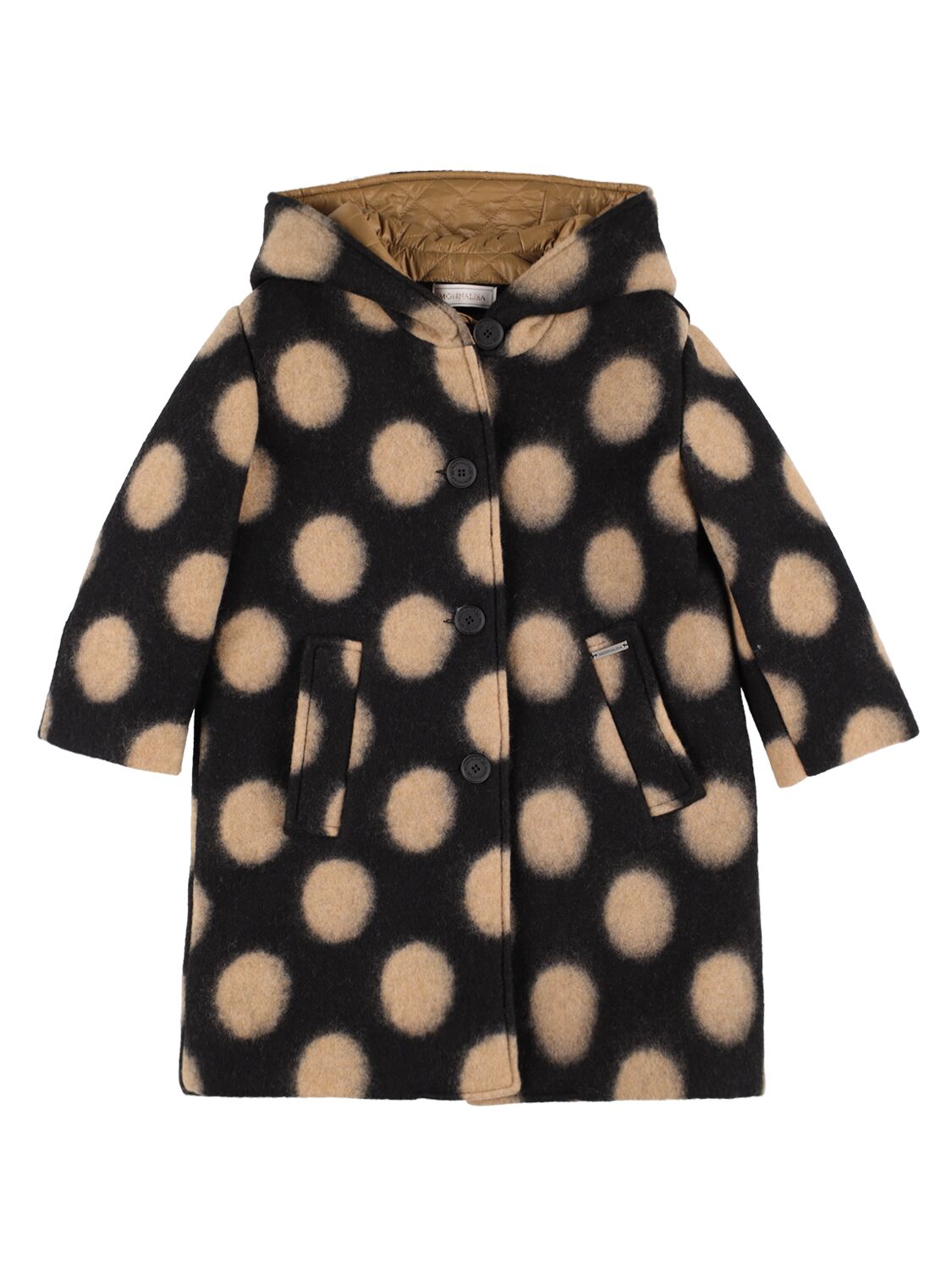 Monnalisa Bold Polka Dot-print Buttoned Coat In Black,beige