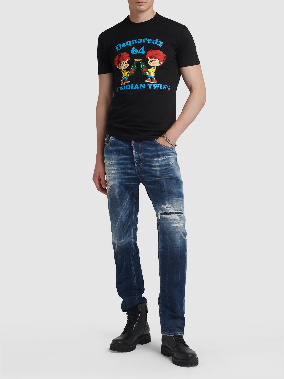 Shop Dsquared2 642 Fit Zipped Cotton Denim Jeans In Navy