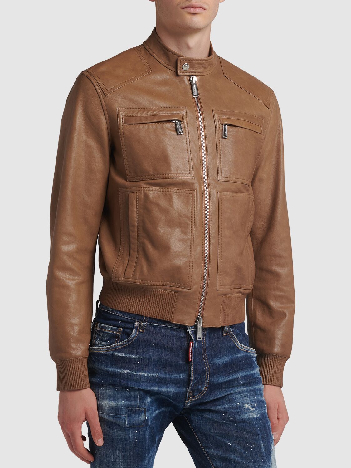 Shop Dsquared2 Rocco Siffredi Leather Zip Jacket In Dark Chocolate