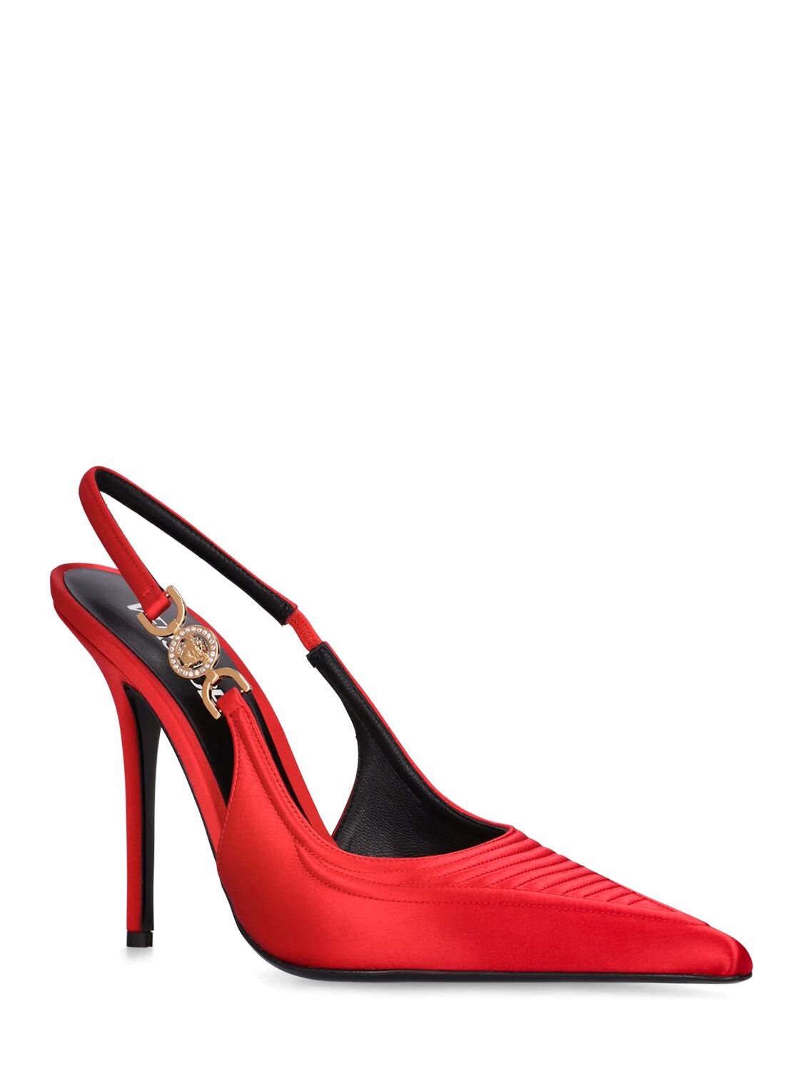 Shop Versace 110mm Satin Slingback Heels In Red