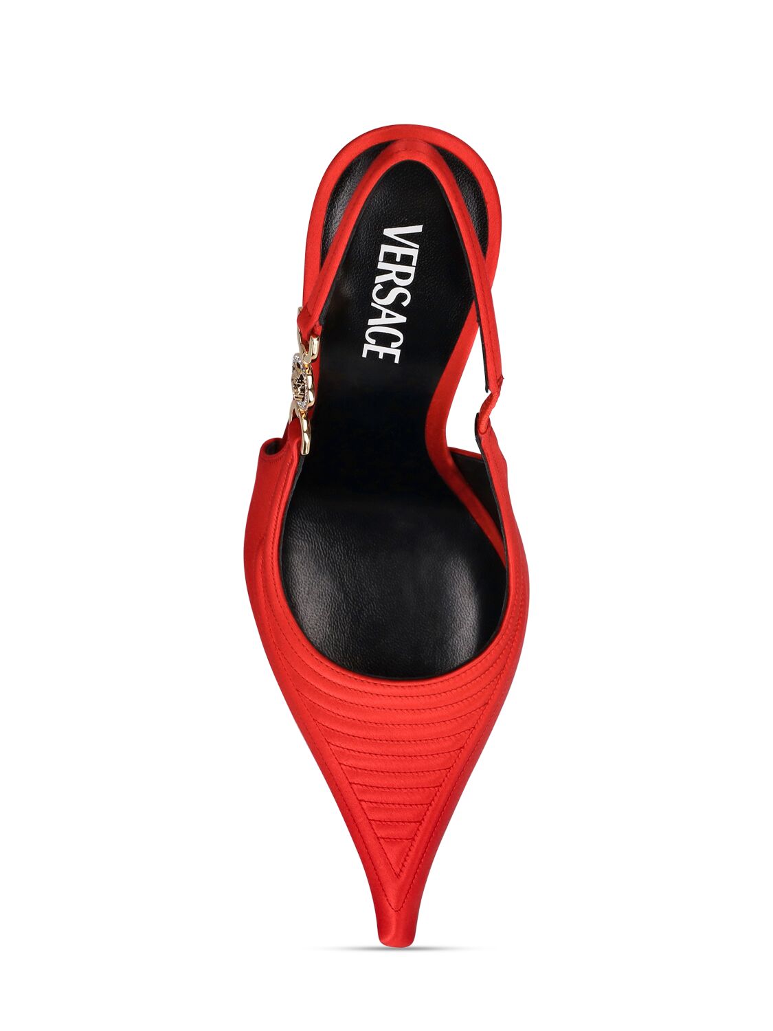 Shop Versace 110mm Satin Slingback Heels In Red