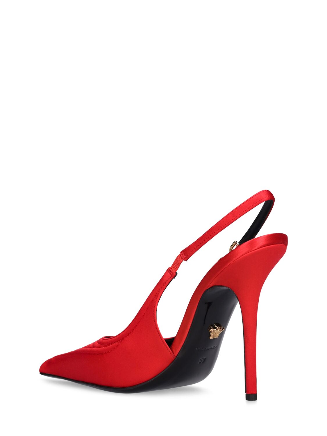 Shop Versace 110mm Satin Slingback Heels In Red