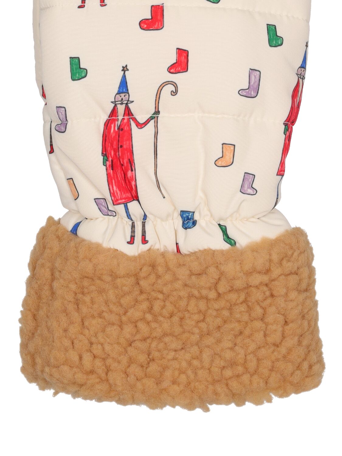 Shop Jellymallow Printed Nylon Mittens W/faux Fur In Multicolor