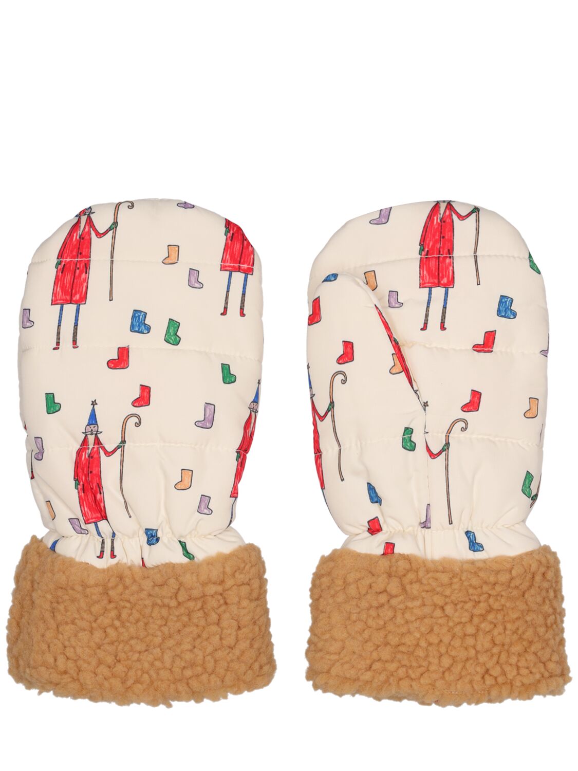 Image of Printed Nylon Mittens W/faux Fur