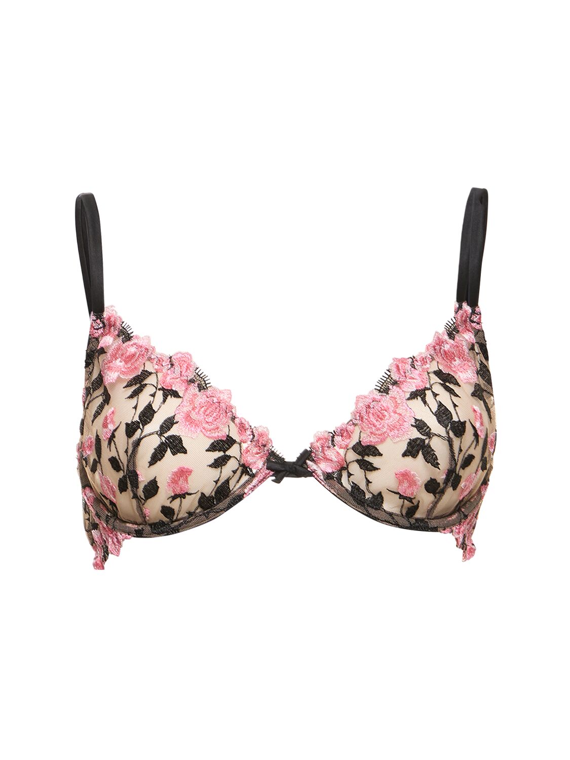 Fleur Du Mal Roses And Thorns Embroidered Demi Bra In Multicolor