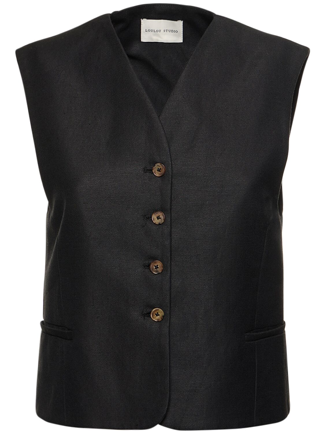 Loulou Studio Women's Iba Cotton-linen Button-front Vest In Black