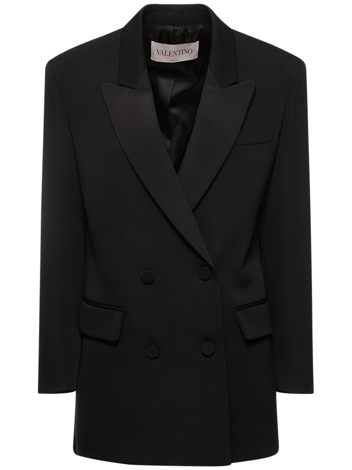 Shop Valentino Double Breasted Wool Blazer In Black