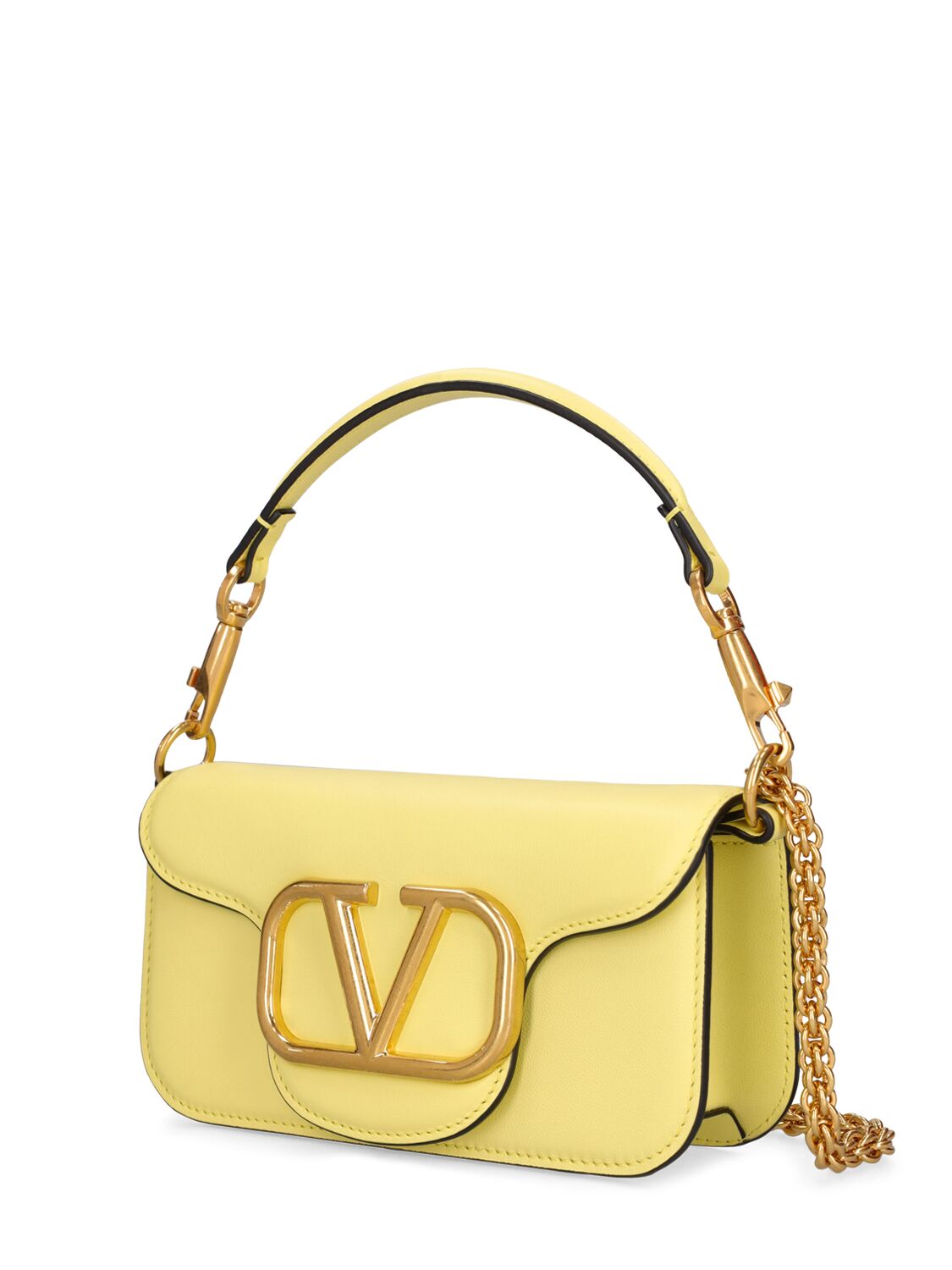 Shop Valentino Small Locò Leather Top Handle Bag In Light Yellow