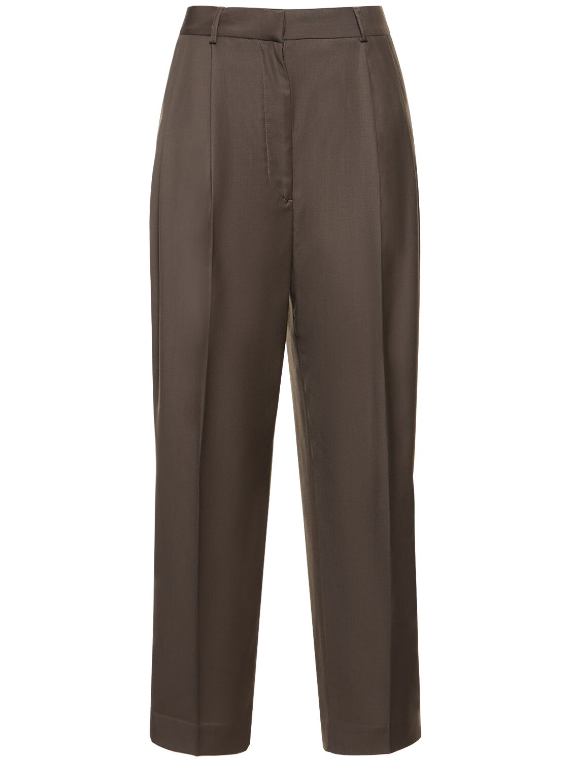 Totême Pleated Cropped Wool Trousers In Ash