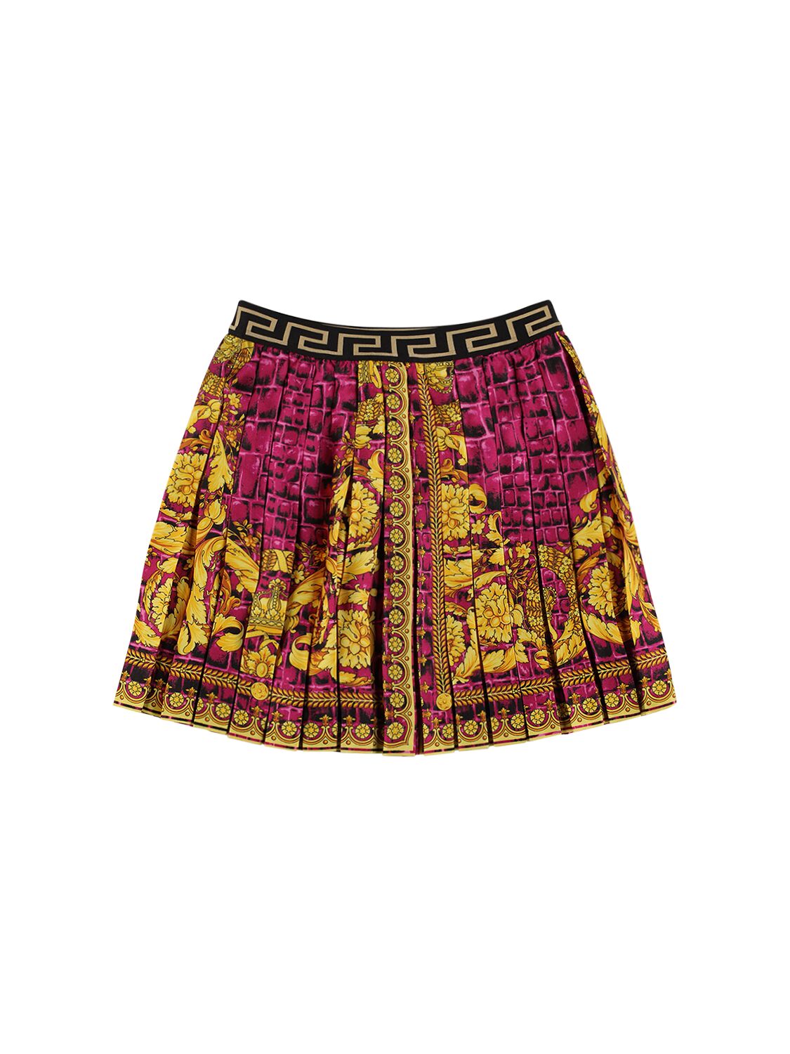 Barocco Print Pleated Silk Twill Skirt