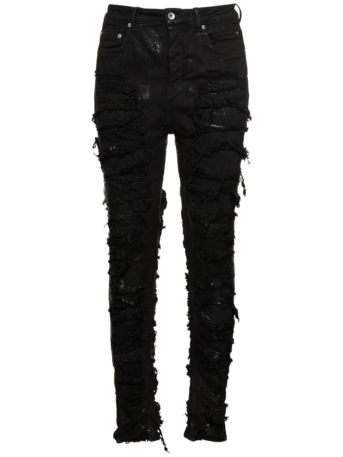 RICK OWENS DRKSHDW DETROIT BOOTCUT DESTROYED DENIM JEANS