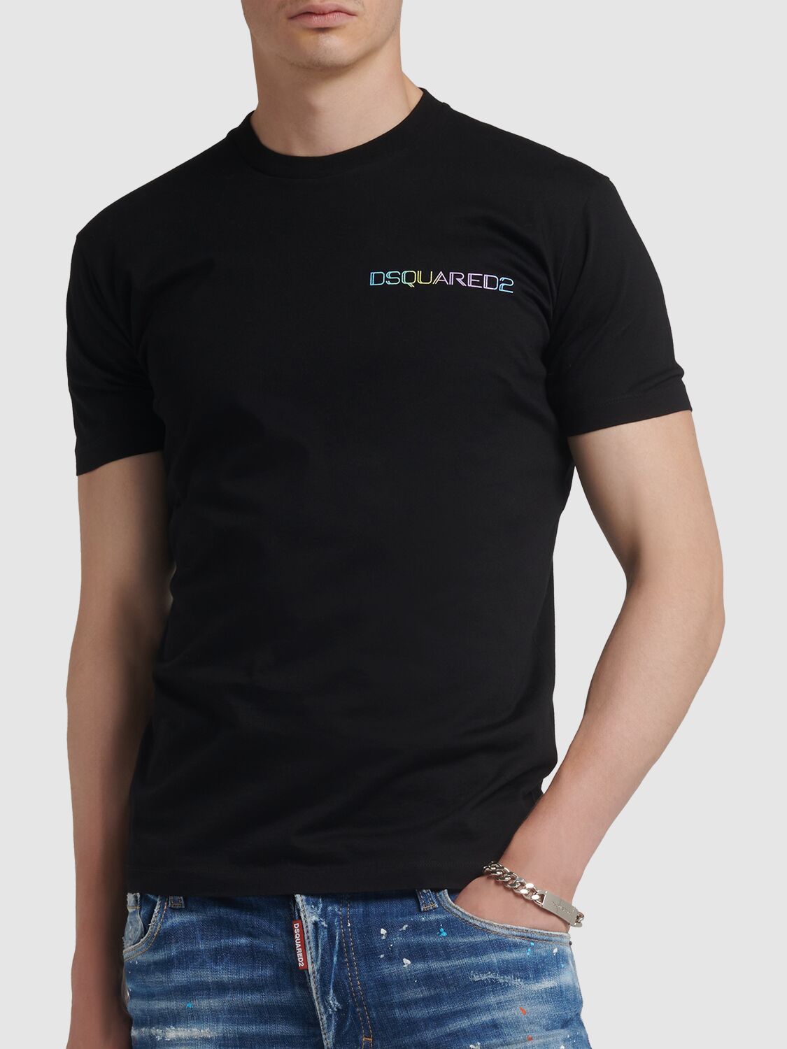 Shop Dsquared2 Palm Beach Printed Cotton T-shirt In Black