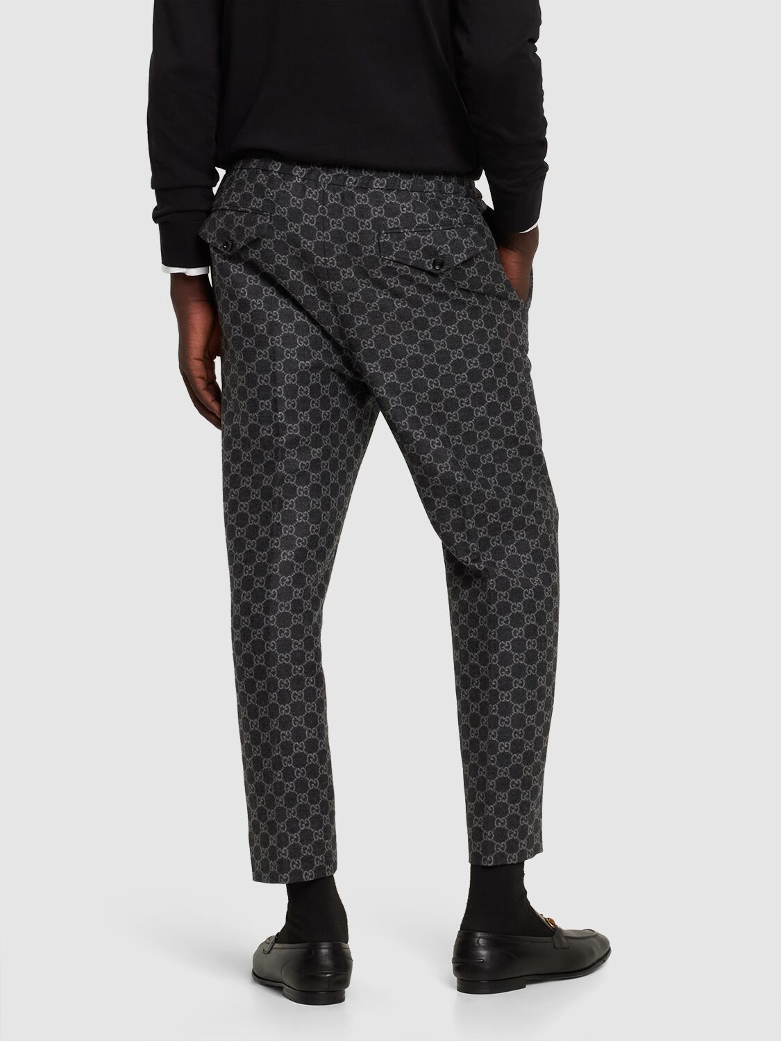 Shop Gucci Gg Soft Brushed Wool Flannel Pants In Dark Grey