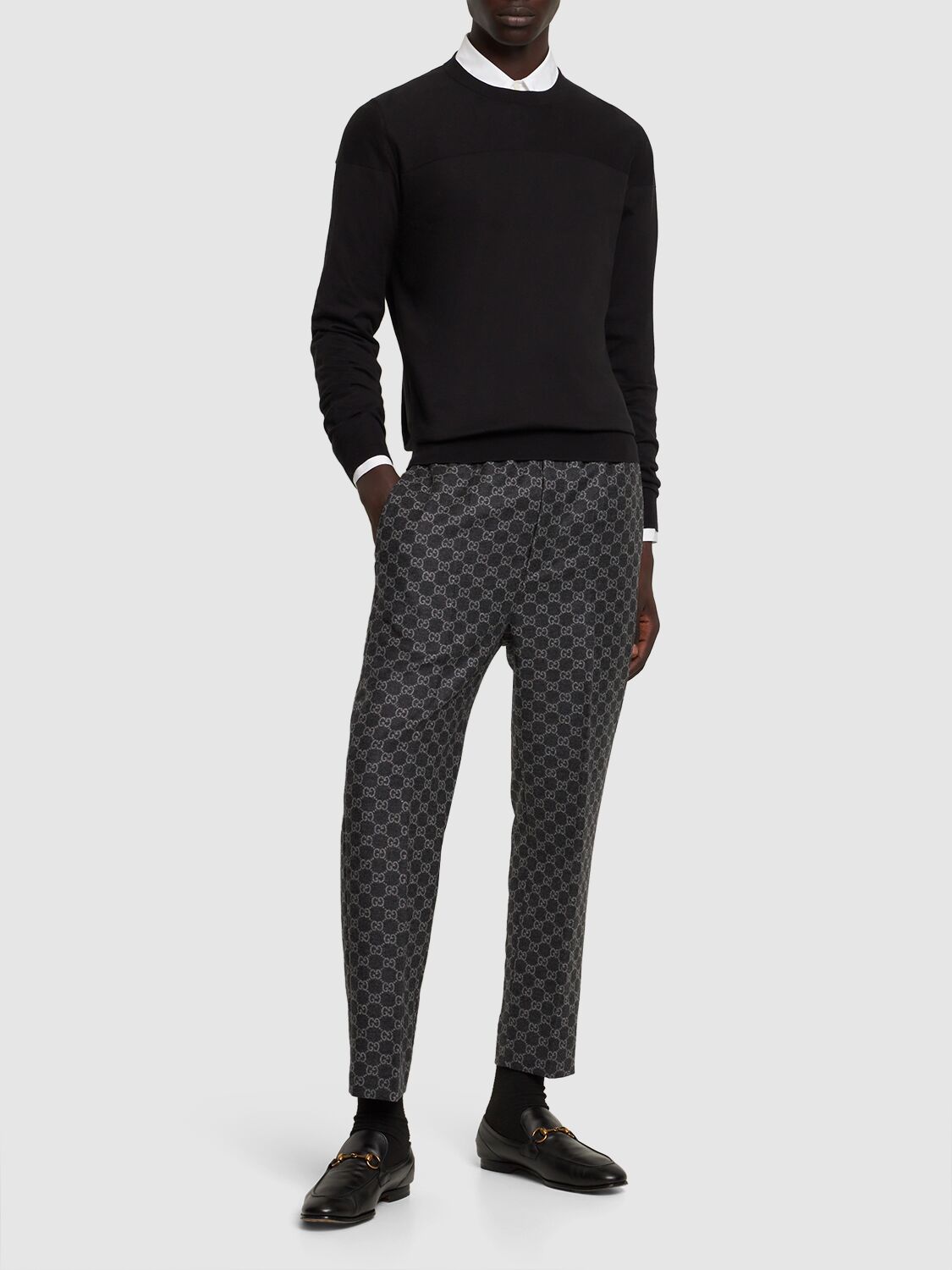 Shop Gucci Gg Soft Brushed Wool Flannel Pants In Dark Grey