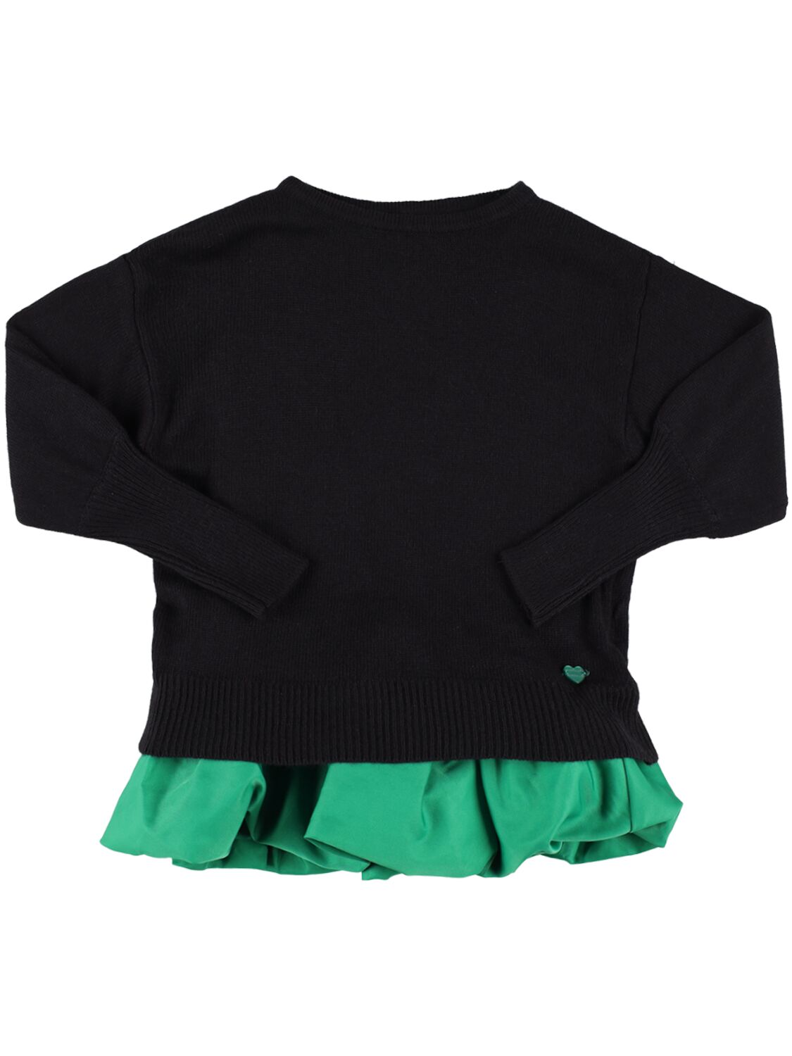 Monnalisa Kids' Cotton Knit & Satin Dress In Black,green