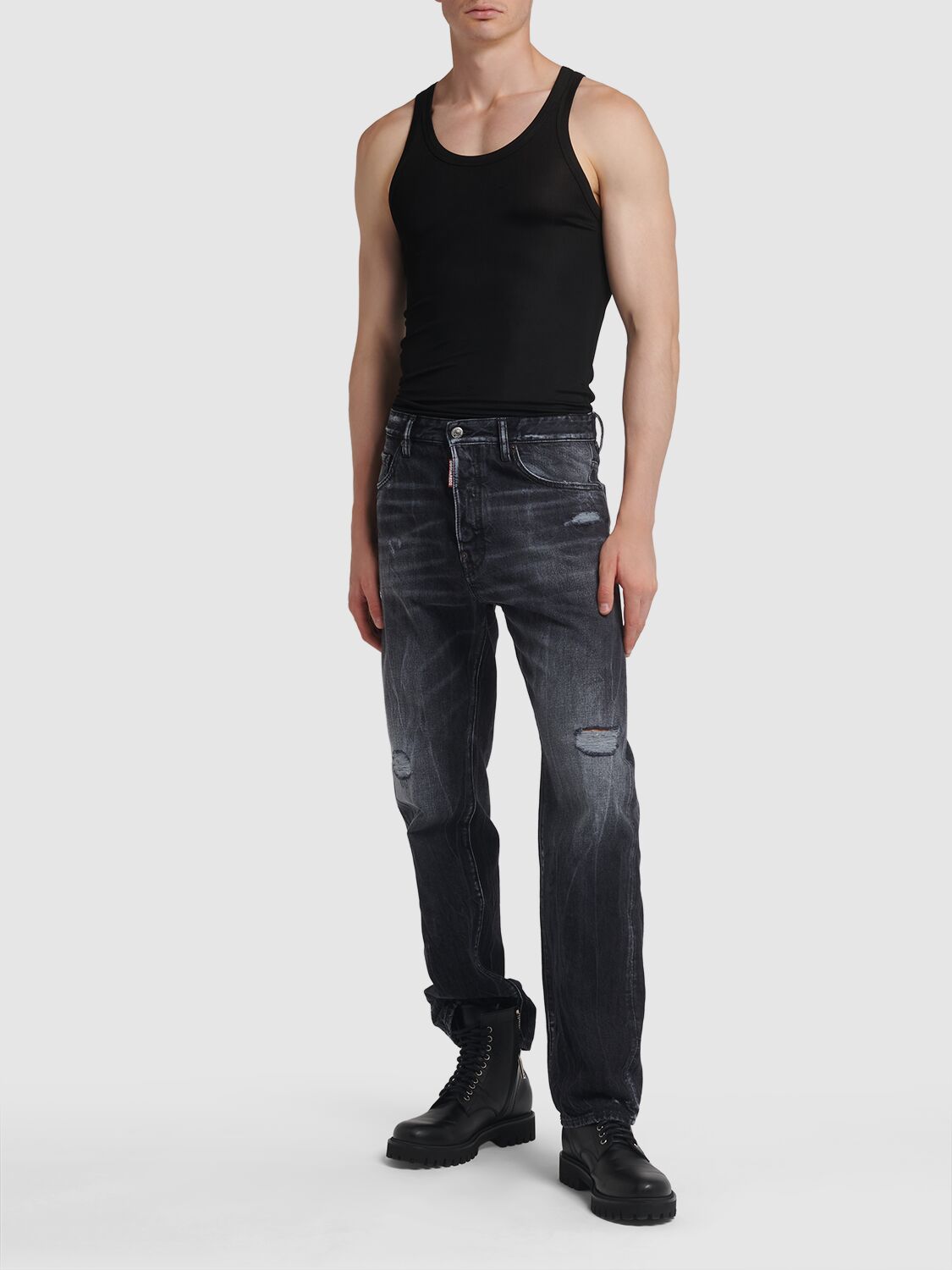Shop Dsquared2 642 Fit Cotton Denim Jeans In Black
