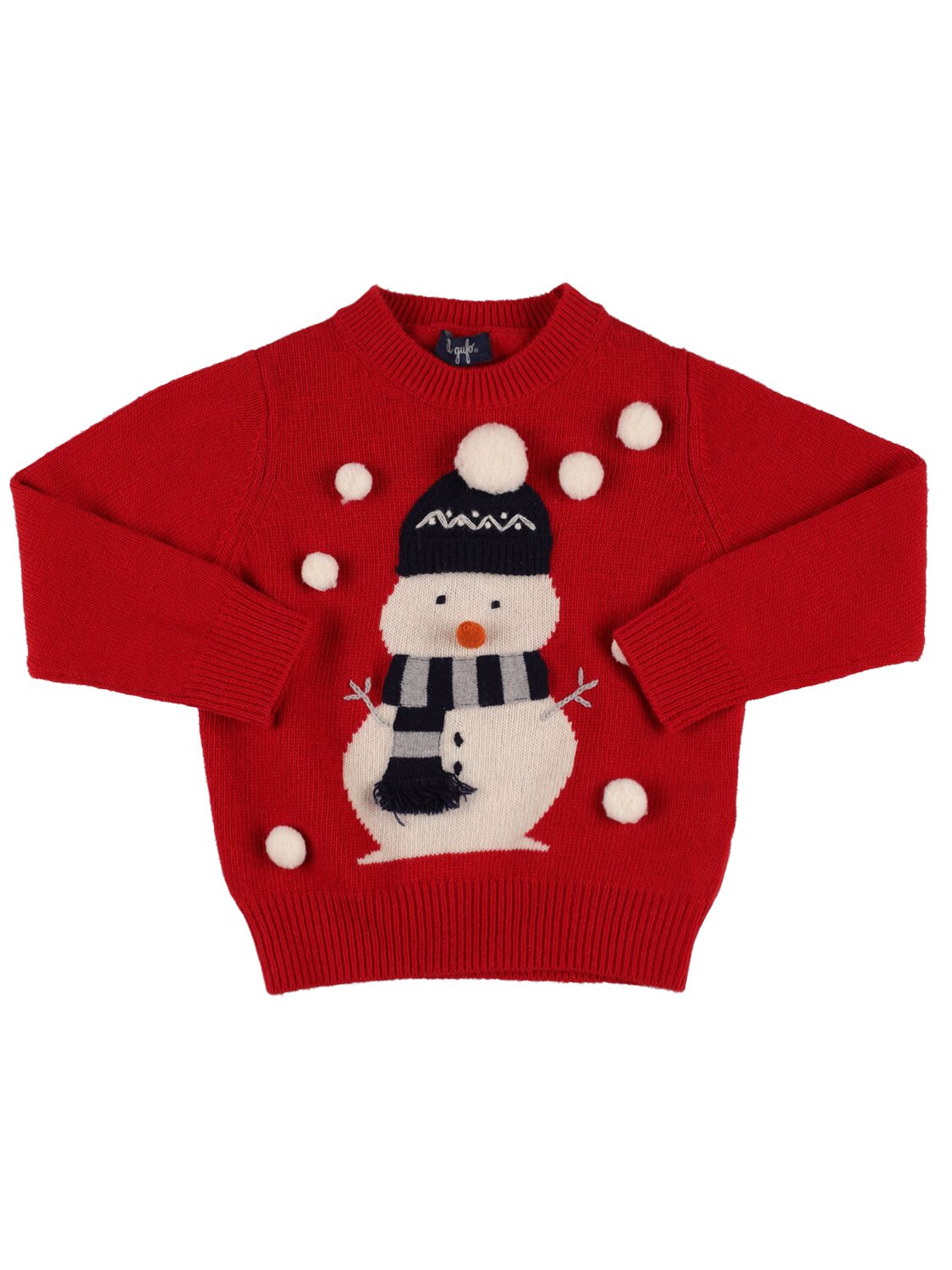 Il Gufo Kids' Snowman Wool Knit Sweater In Red