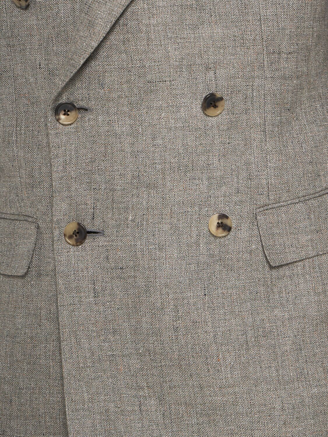 Shop Loro Piana Milano Linen Double Breasted Jacket In Grey