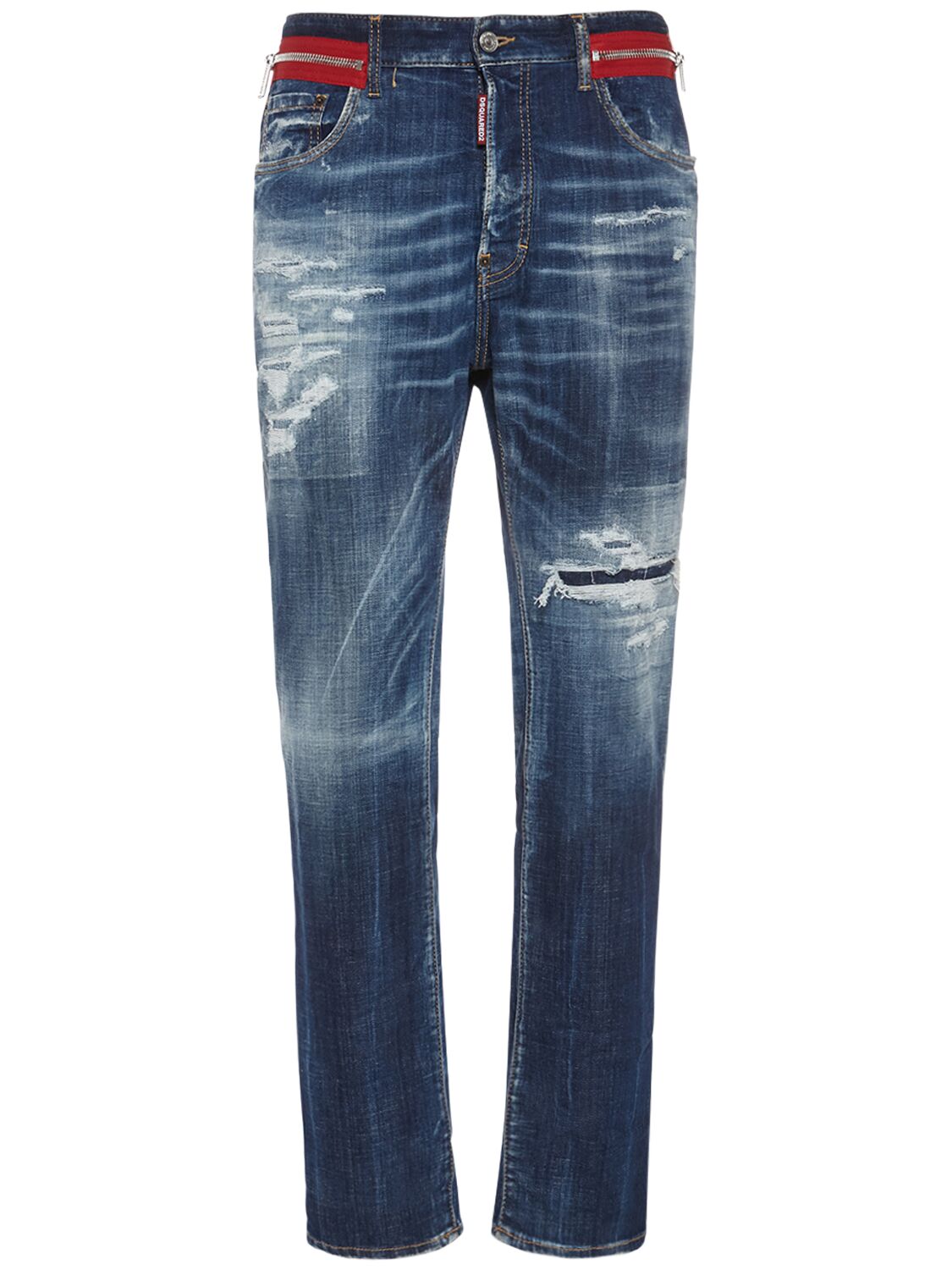 Dsquared2 642 Fit Zipped Cotton Denim Jeans In Navy