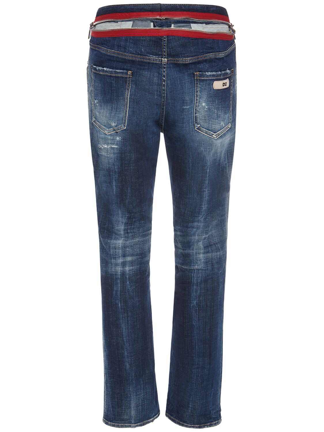 Shop Dsquared2 642 Fit Zipped Cotton Denim Jeans In Navy