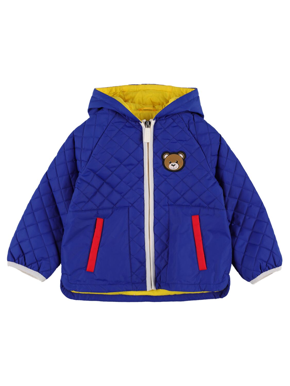 Moschino Kids' Quilted Nylon Zip Jacket In Blue