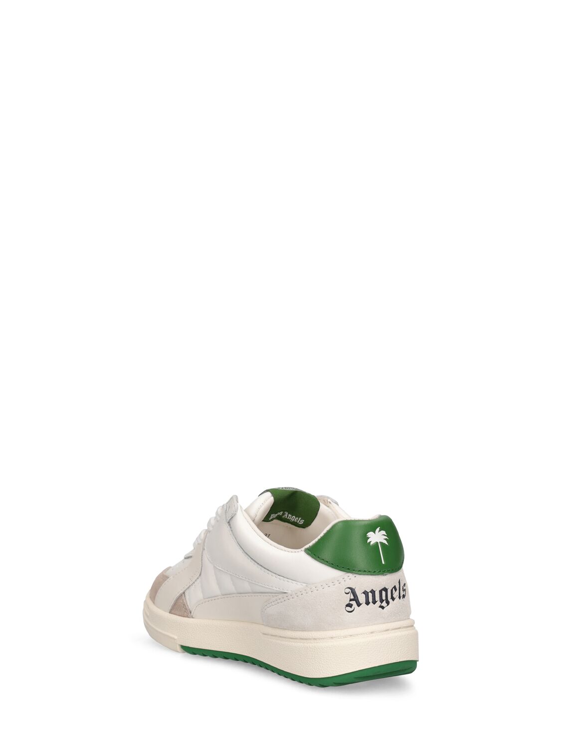 Shop Palm Angels University Leather Lace-up Sneakers In White,green