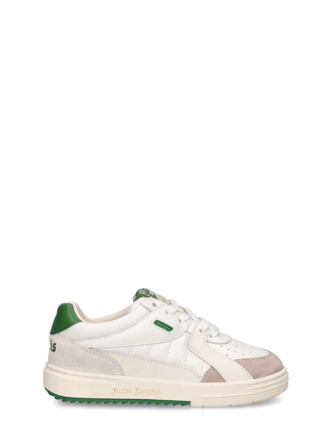 Palm Angels Kids' University Leather Lace-up Sneakers In White,green