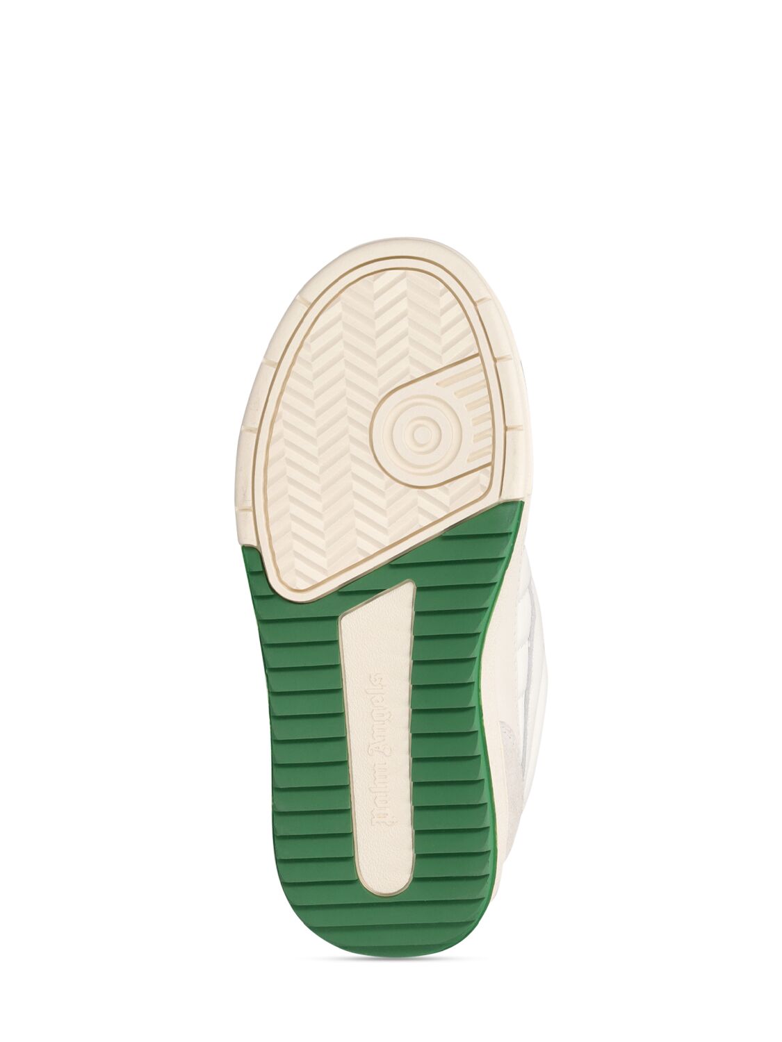Shop Palm Angels University Leather Lace-up Sneakers In White,green