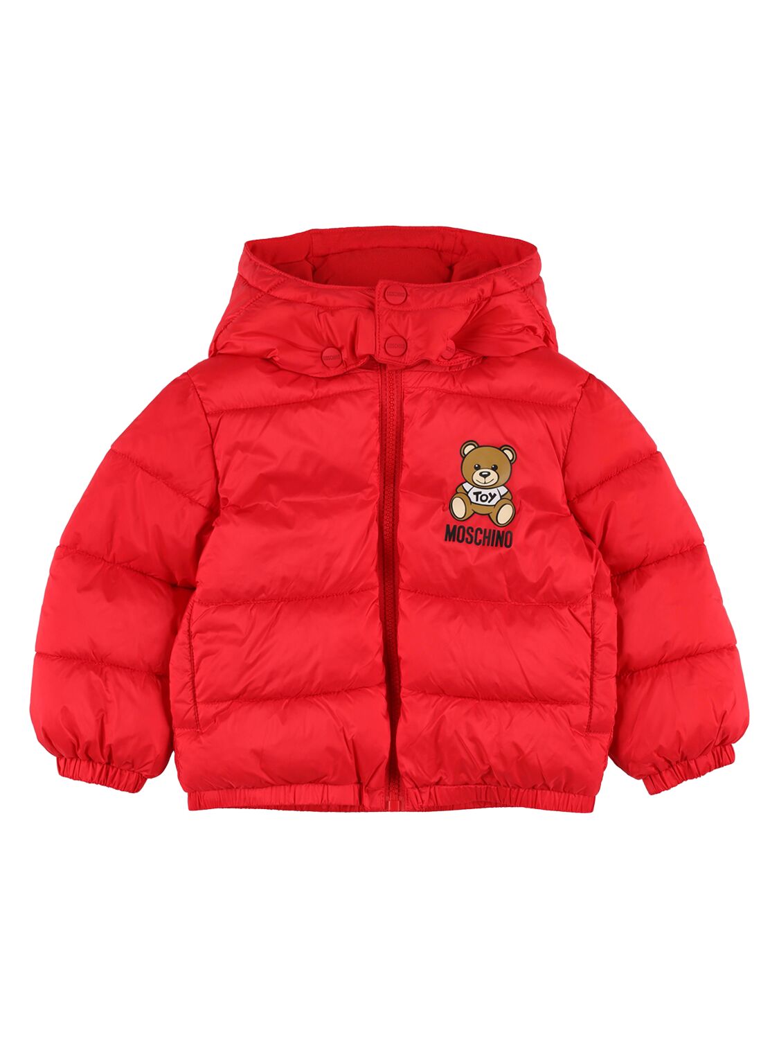 Moschino Kids' Printed Nylon Puffer Jacket W/logo In Red