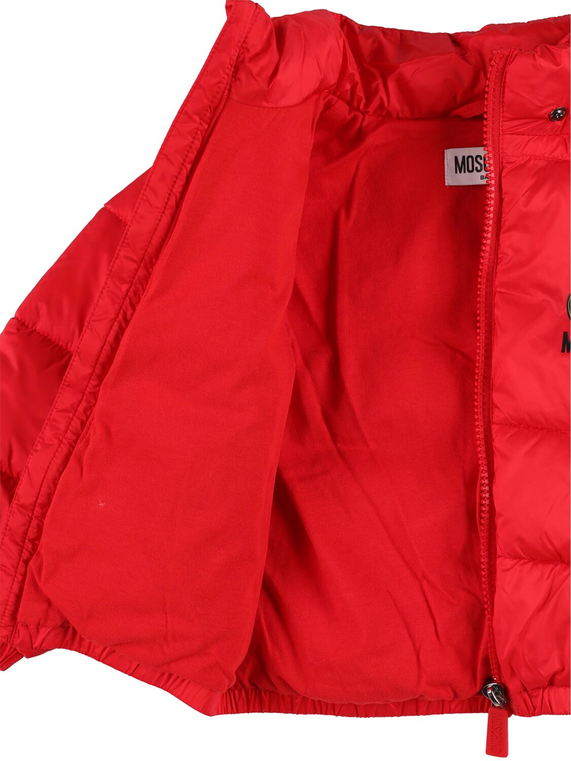 Shop Moschino Printed Nylon Puffer Jacket W/logo In Red