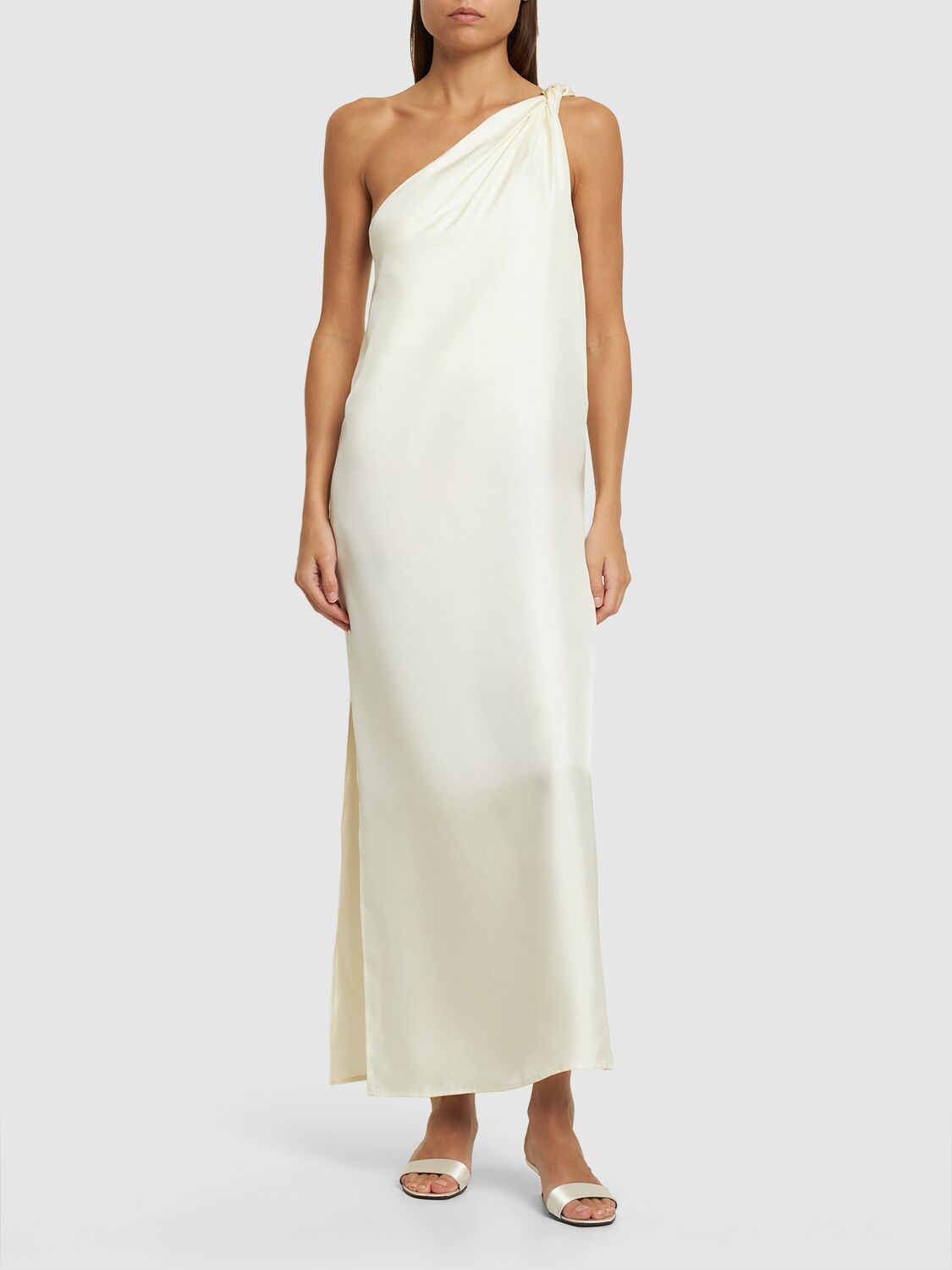 Shop Loulou Studio Adela Asymmetric Silk Midi Dress In Weiss