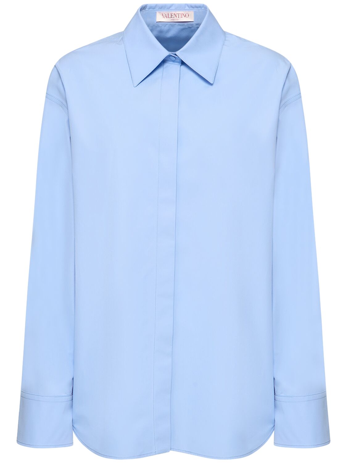 Shop Valentino Cotton Poplin Shirt In Light Blue