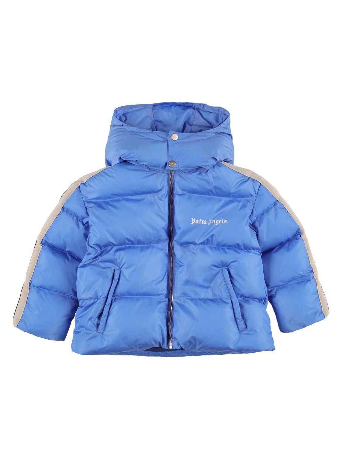 Palm Angels Kids' Logo Track Hooded Puffer Jacket In Turquoise