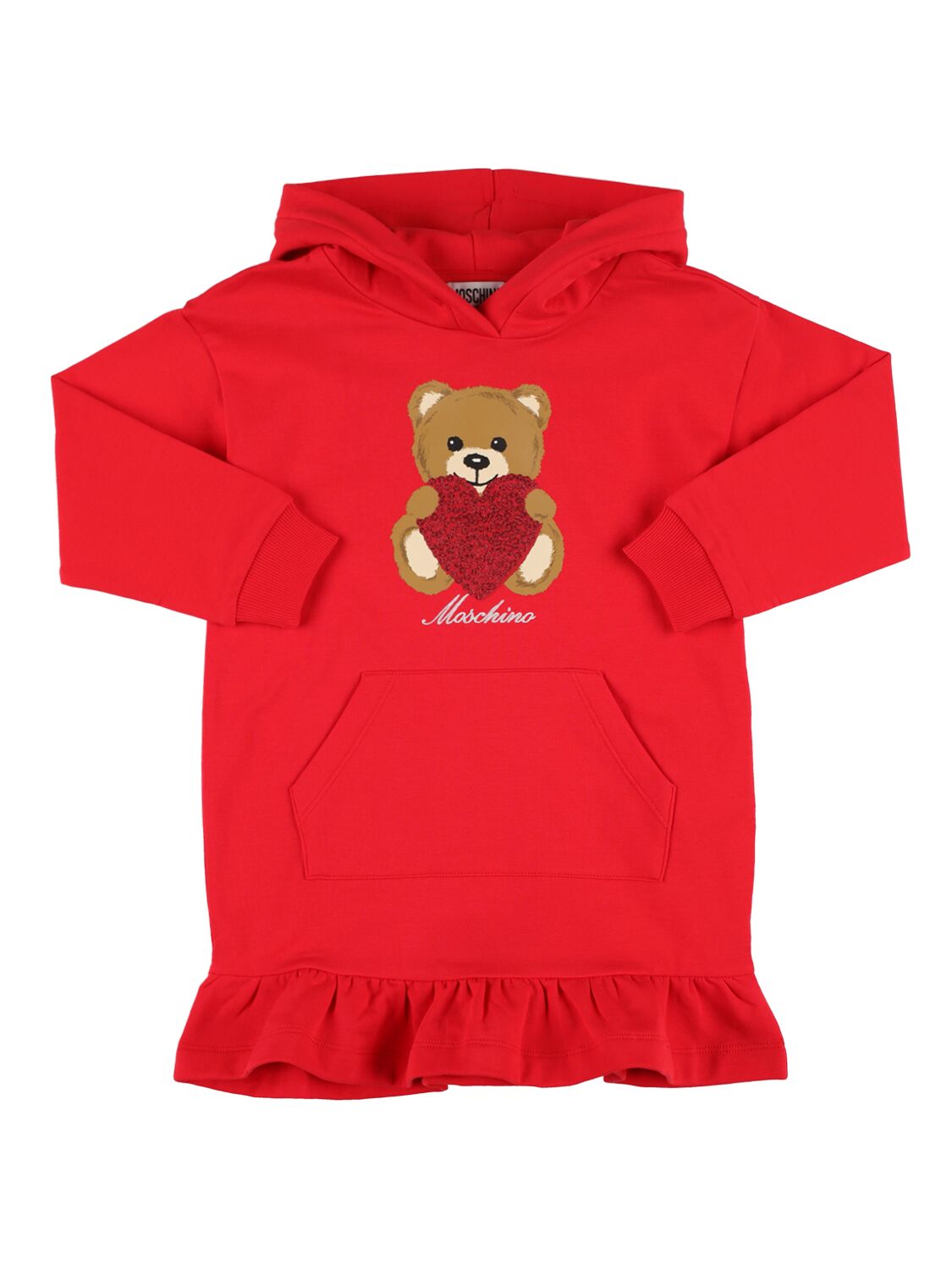 Moschino Kids' Printed Cotton Sweat Dress Hoodie In Red