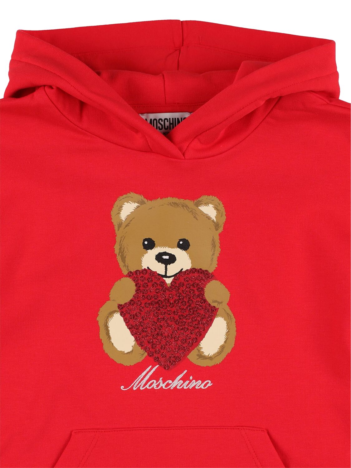 Shop Moschino Printed Cotton Sweat Dress Hoodie In Red