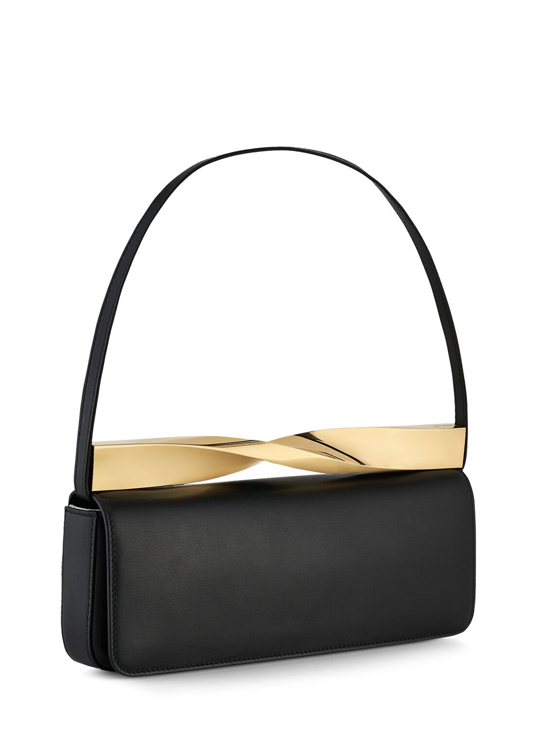 Shop Aquazzura E/w Twist Leather Shoulder Bag In Black,lightgold