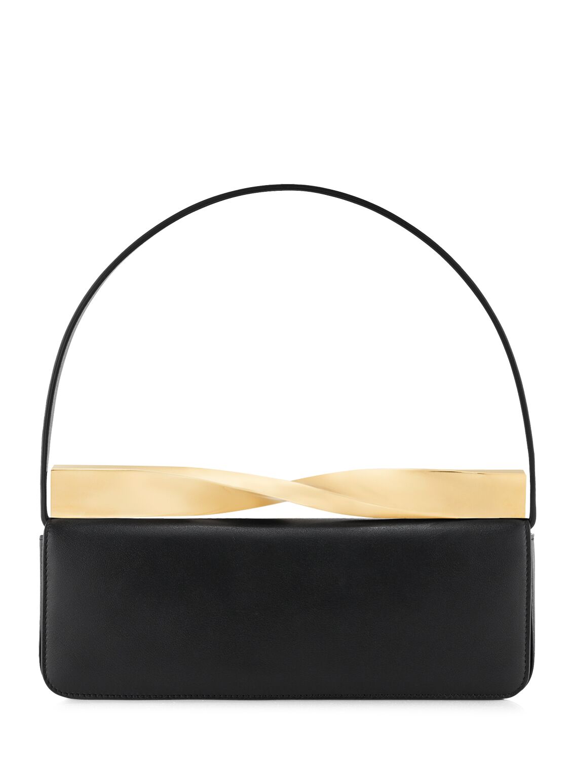 Shop Aquazzura E/w Twist Leather Shoulder Bag In Black,lightgold