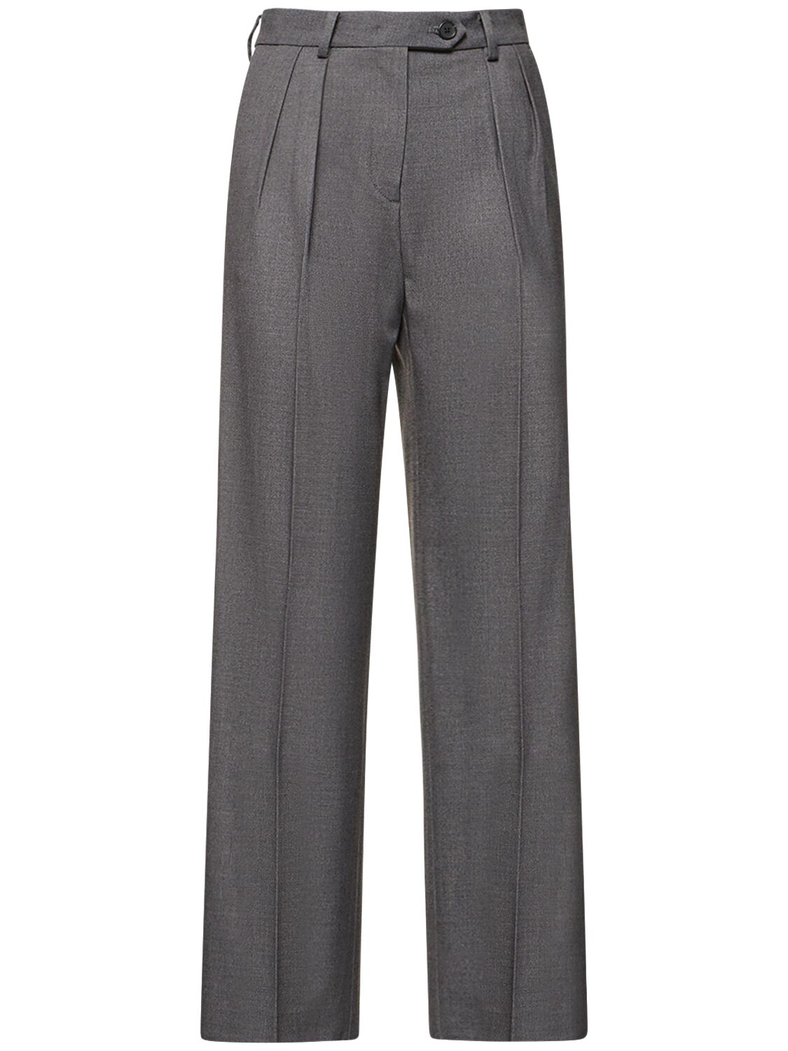 Shop Dunst Pleated Wool Blend Wide Pants In Dark Grey