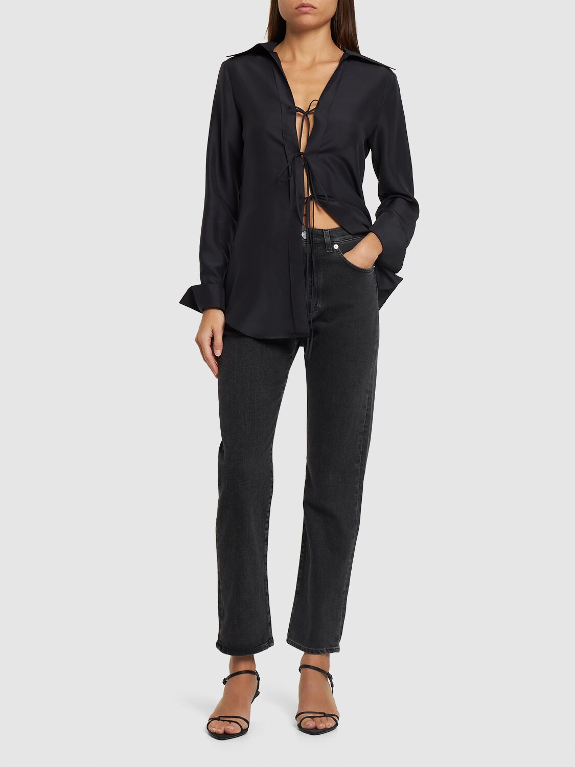 Shop Loulou Studio Wular Straight Organic Cotton Jeans In Black