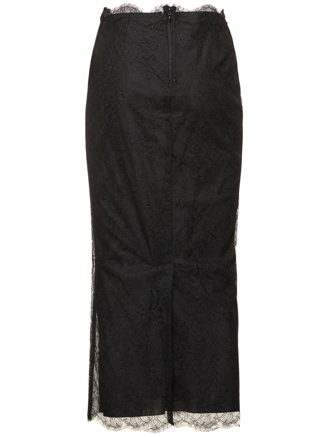 Dolce & Gabbana Chantilly Fil Coupé Lace Midi Skirt In Black
