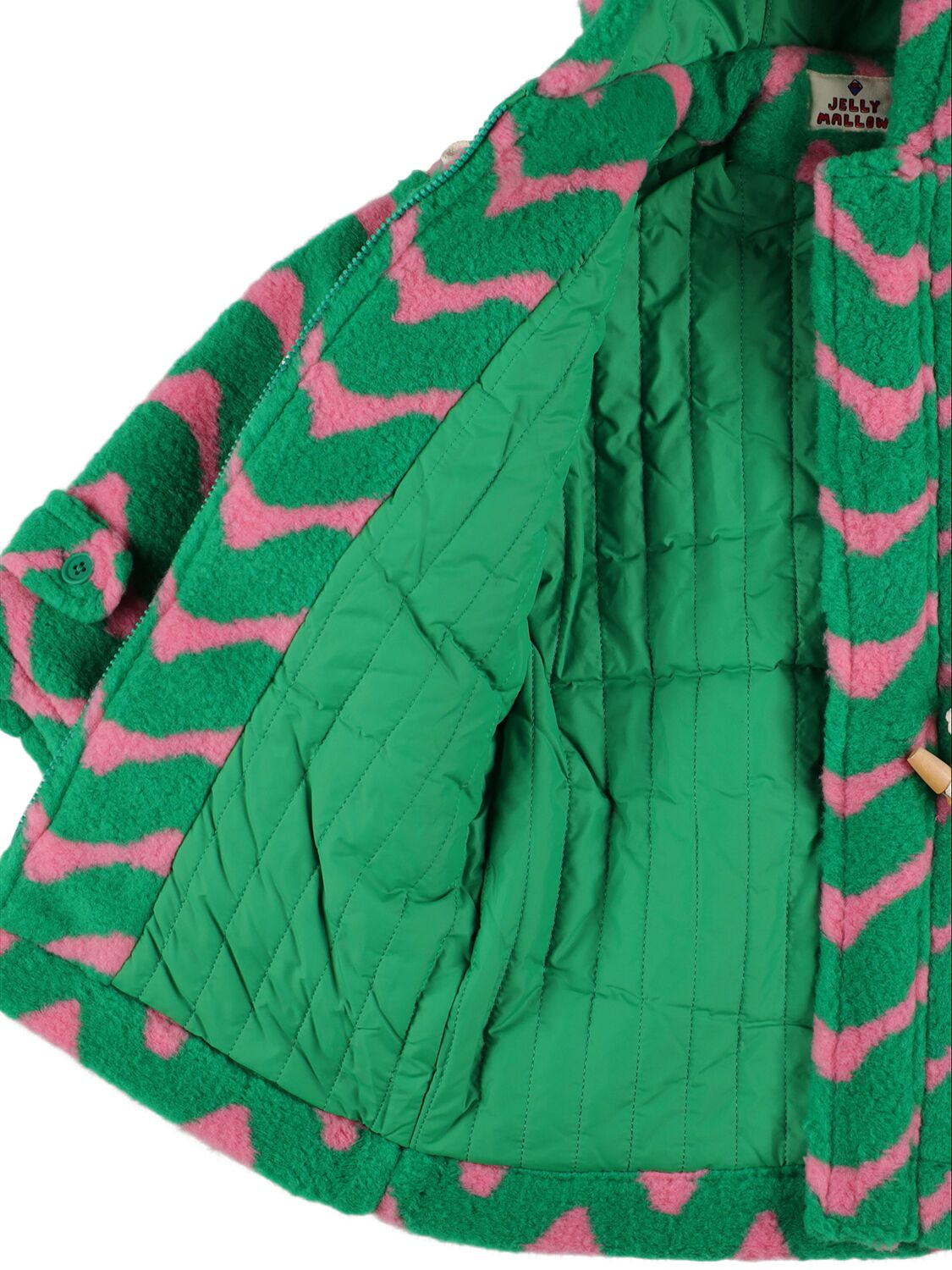 Shop Jellymallow Printed Nylon Puffer Coat In Green,multi