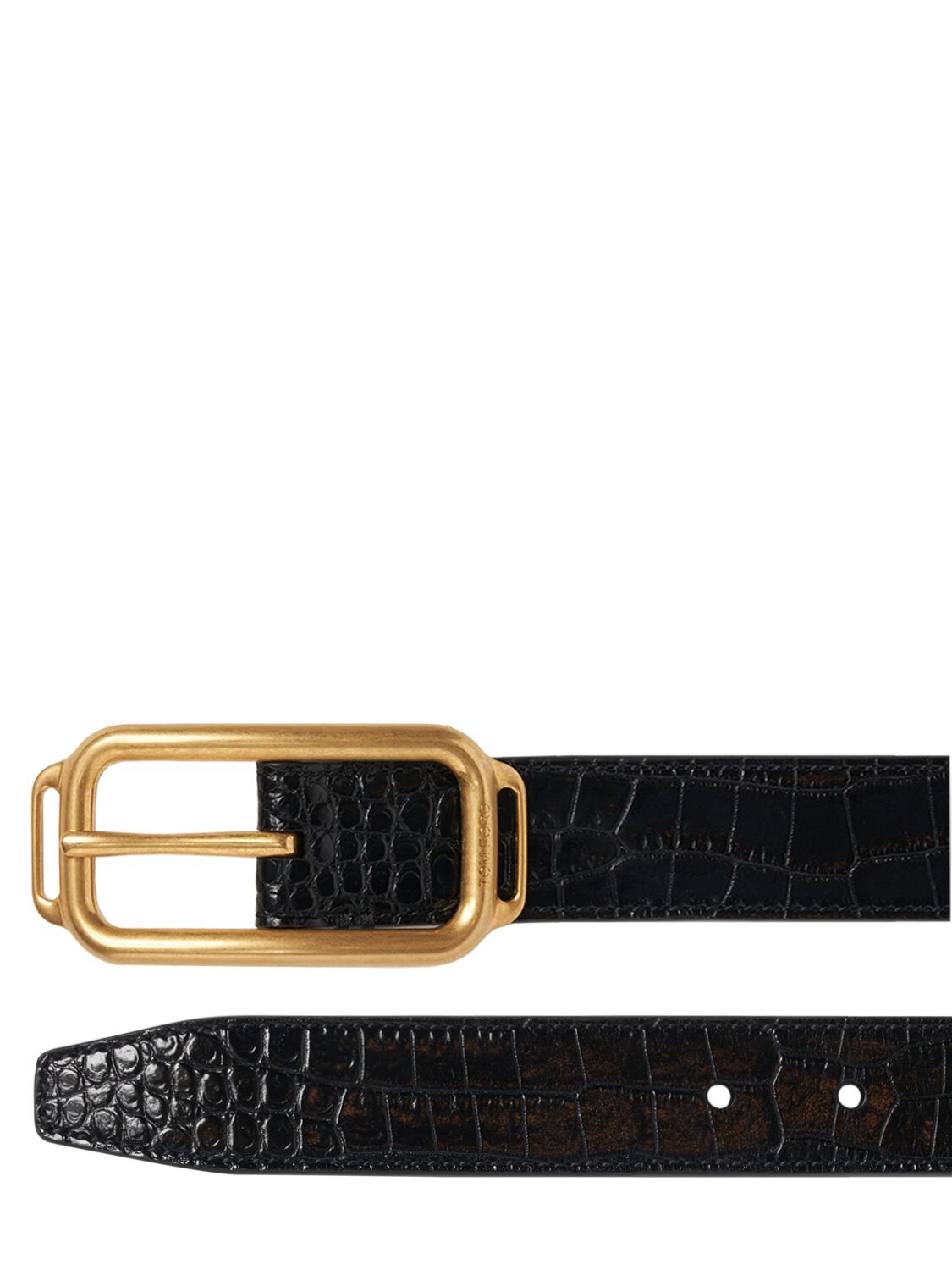 Shop Tom Ford 3 Cm Croc Embossed Leather Belt In Dark Wood