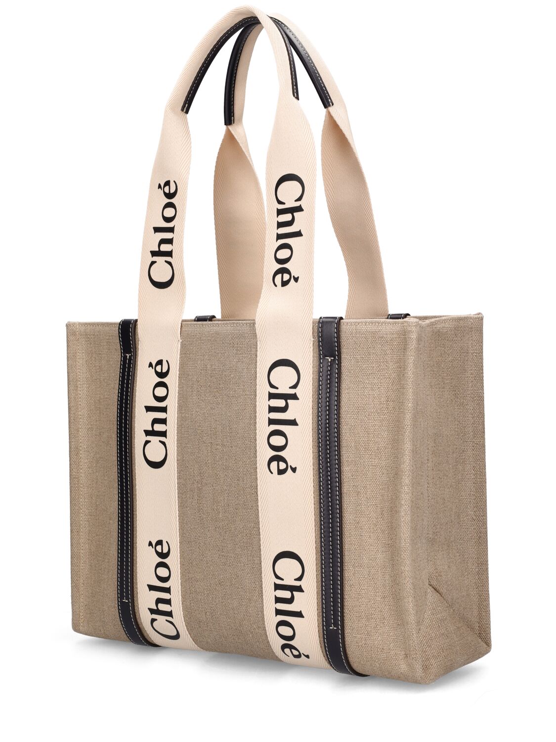 Shop Chloé Medium Woody Canvas Tote Bag In Beige,blue